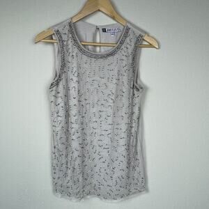 Jennifer Lopez Beige Sleeveless Top Size S – Beaded Chiffon Fairycore Keyhole‎